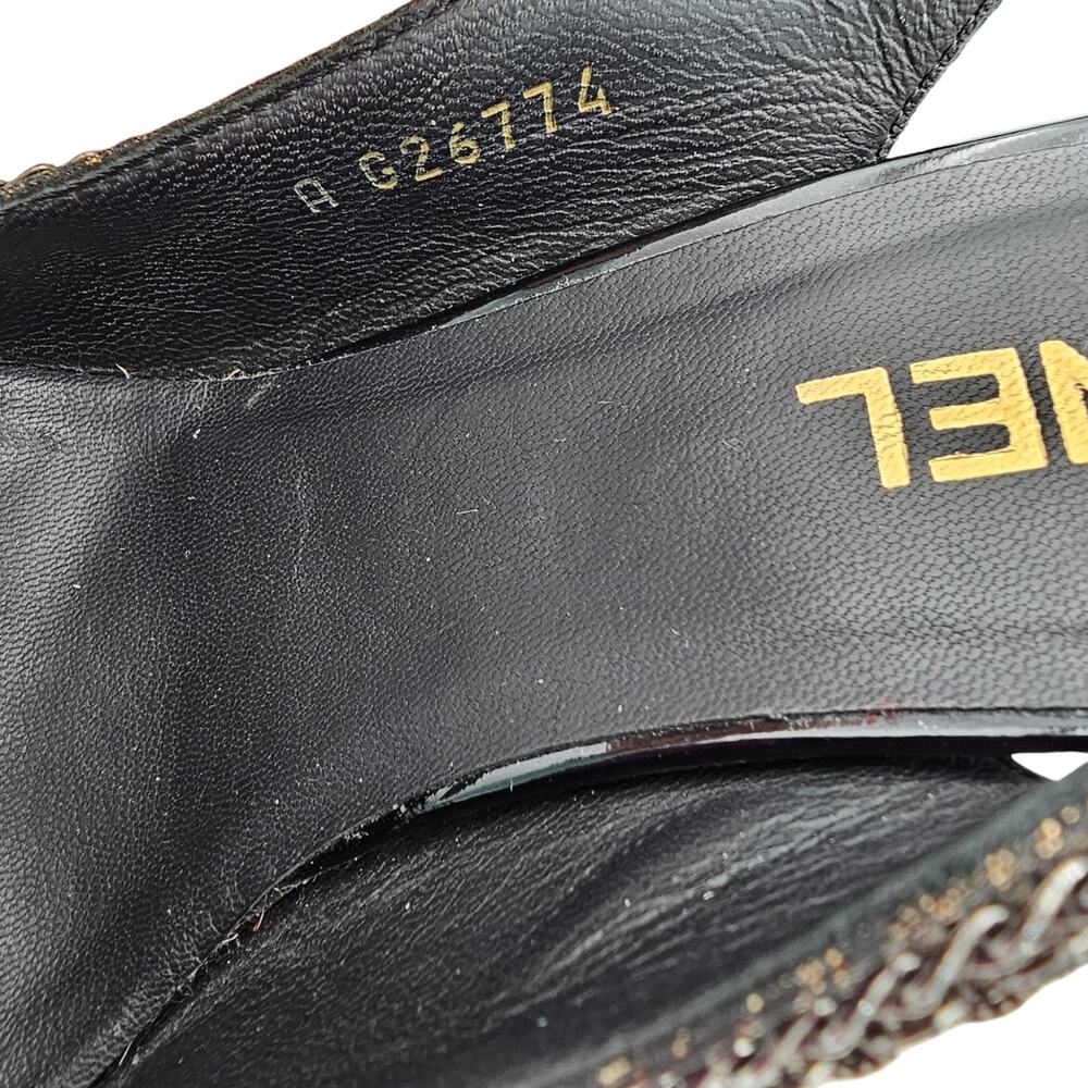 Chanel CC Slingback Chain Heel Pump Black Patent Vintage Gold Size 38.5 US 7.5 8 - Picture 11 of 15